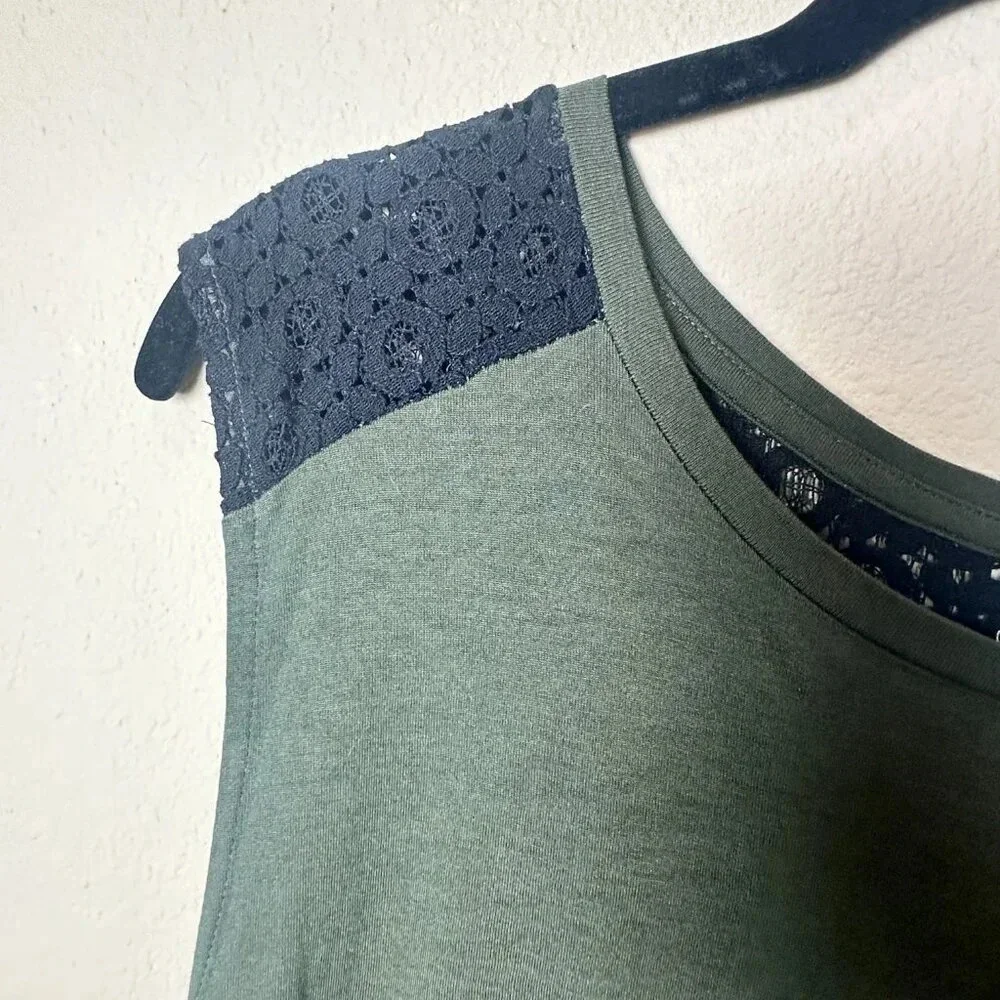 Olive Green Sleeveless Lace-Shoulder Women's Top